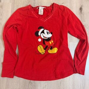 Disney Parks Sequin Santa Mickey Long Sleeve Red Top ✨🏰